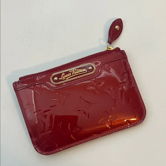 Louis Vuitton Cherry Red Patent Leather Pouch card holder keychain - Picture 1 of 8